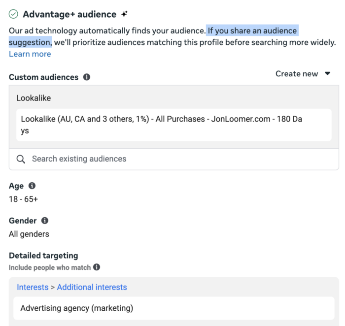 Advantage+ Audience Suggestions